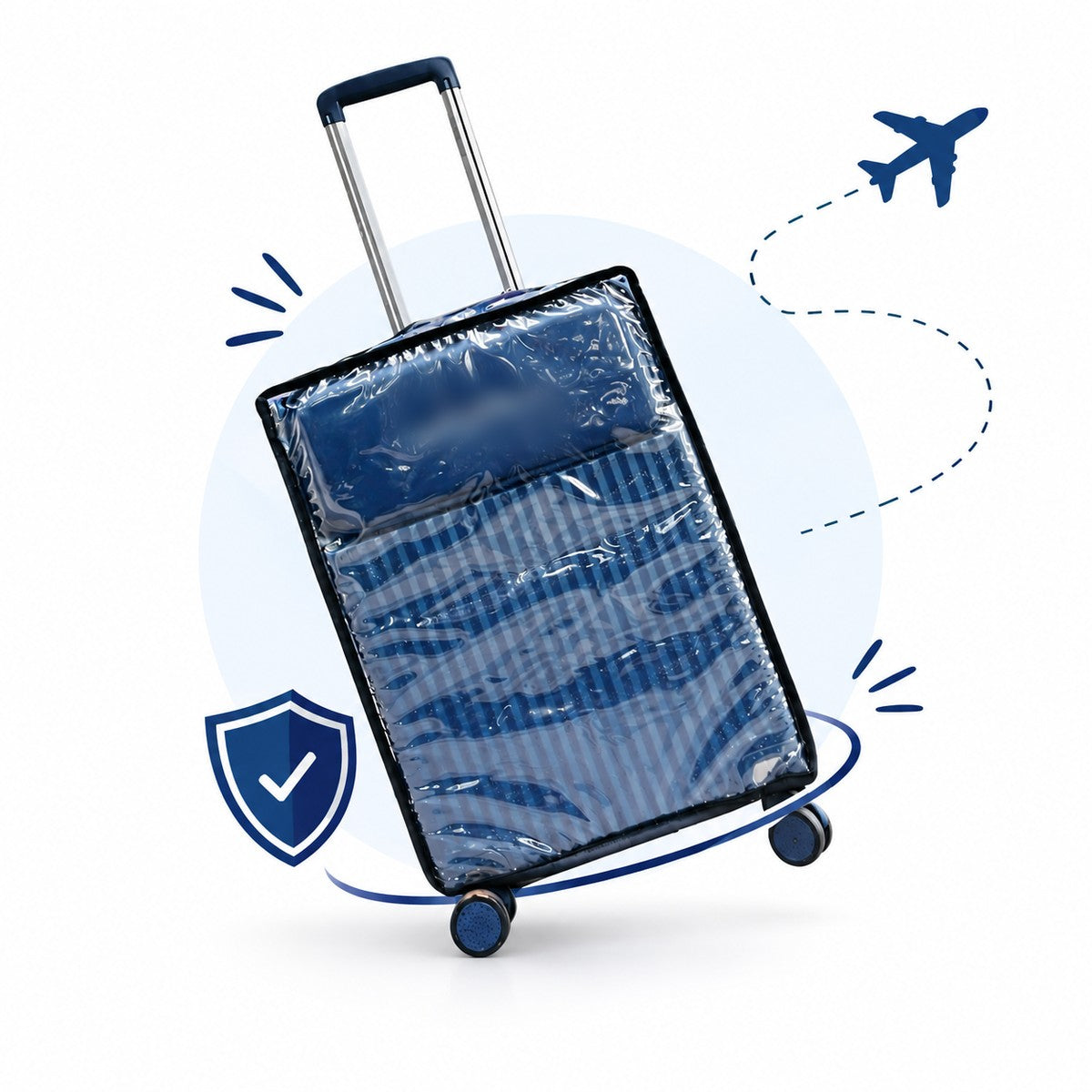 AS4 Polymer transparent cover fitted over a hard-shell trolley suitcase